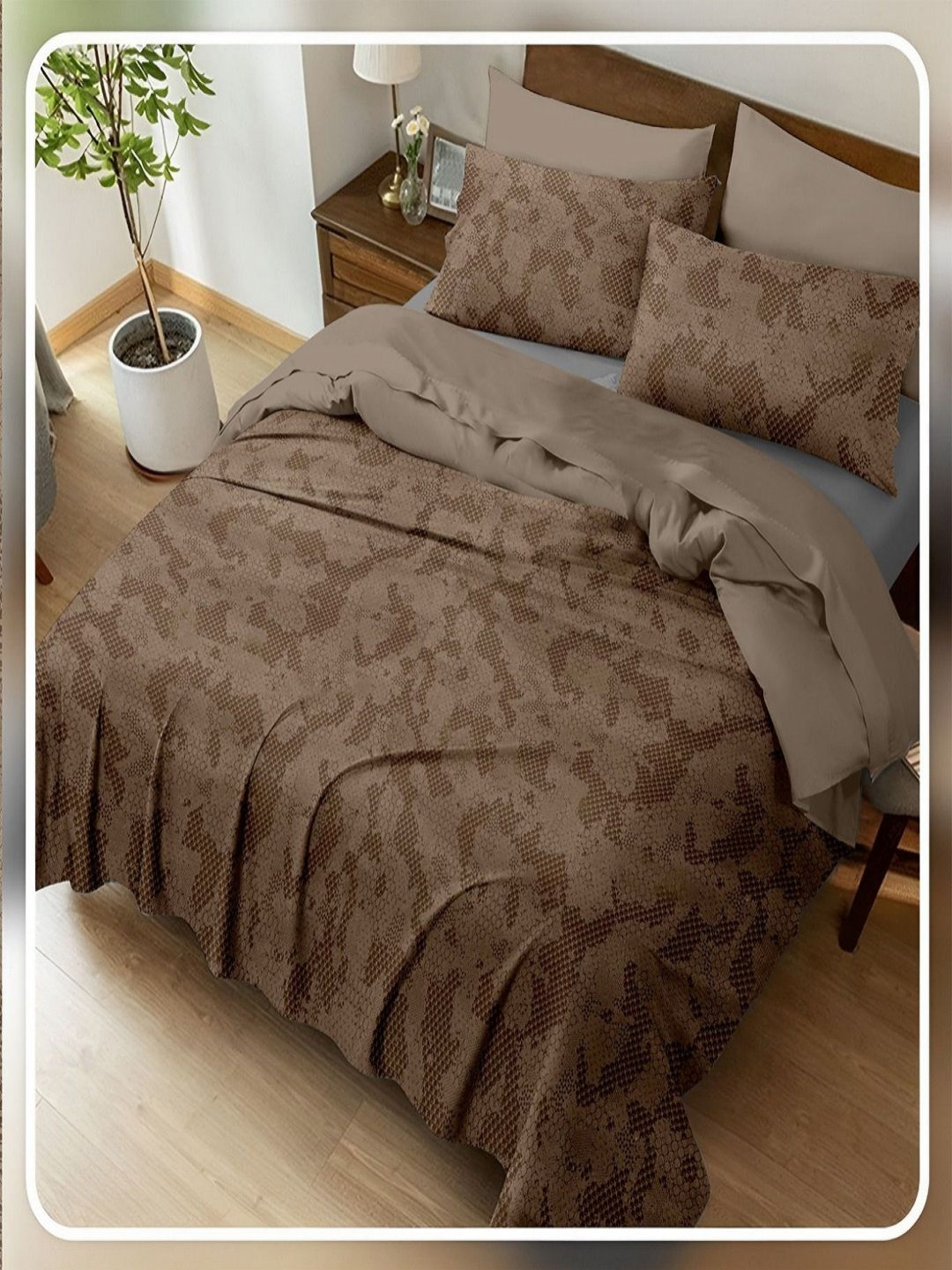 

CHICERY Brown & Beige 400 TC King Bedsheet with 2 Pillow Covers