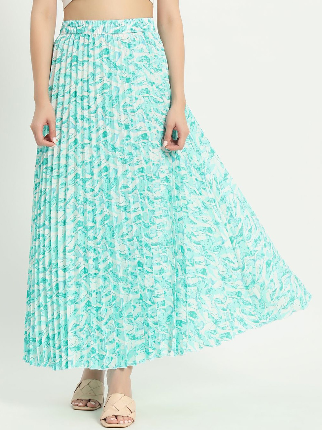 

ZWERLON Women Abstract Printed Accordion Pleated A-Line Maxi Skirts, Blue