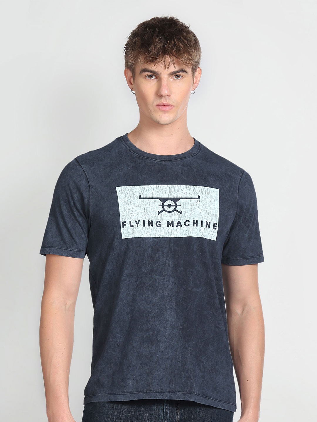 

Flying Machine Typography Printed Pure Cotton T-Shirt, Blue