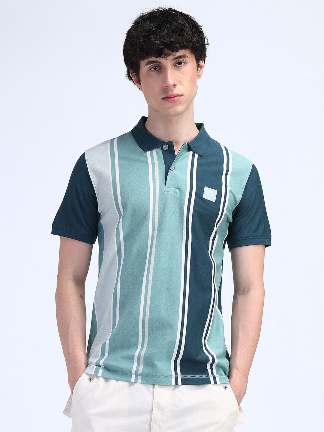 

Flying Machine Men Colourblocked Polo Collar T-shirt, Blue