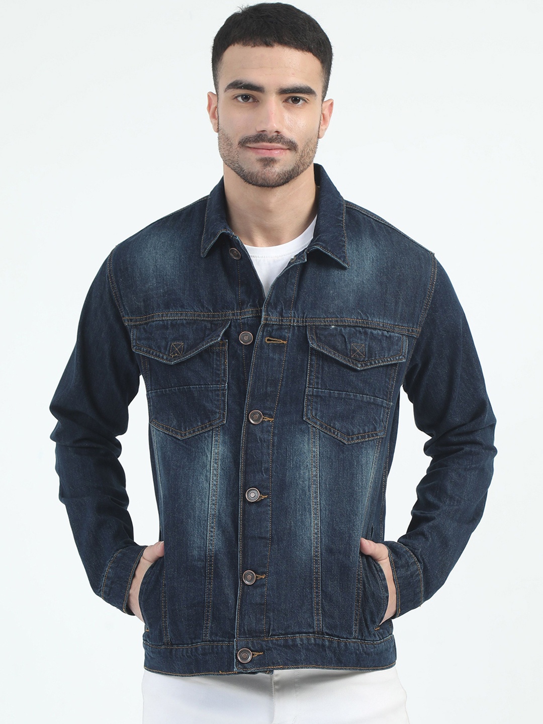 

Plutus Men Spread Collar Regular Denim Jacket, Blue