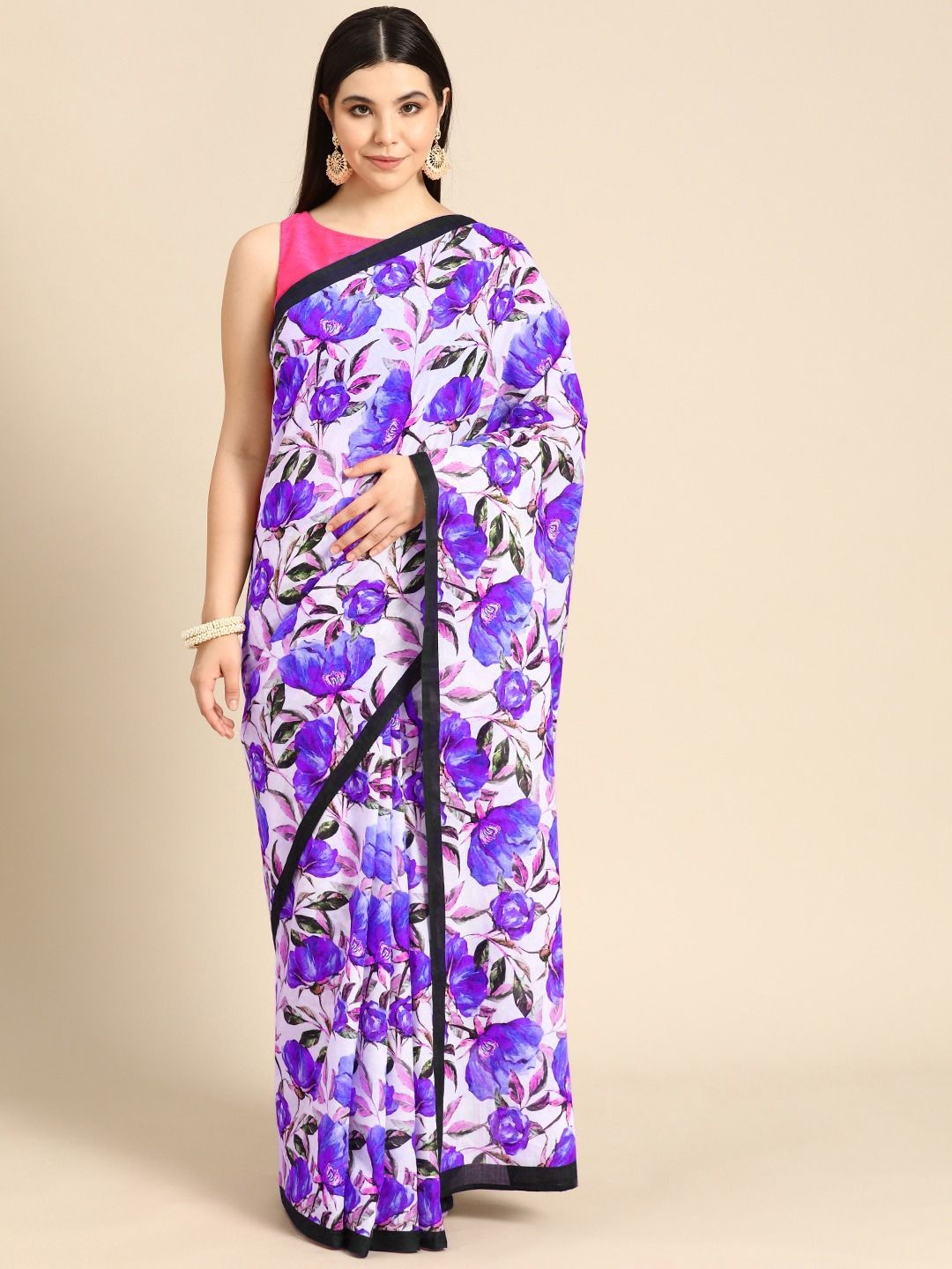 

BUTA BUTI Floral Printed Pure Cotton Saree, Lavender