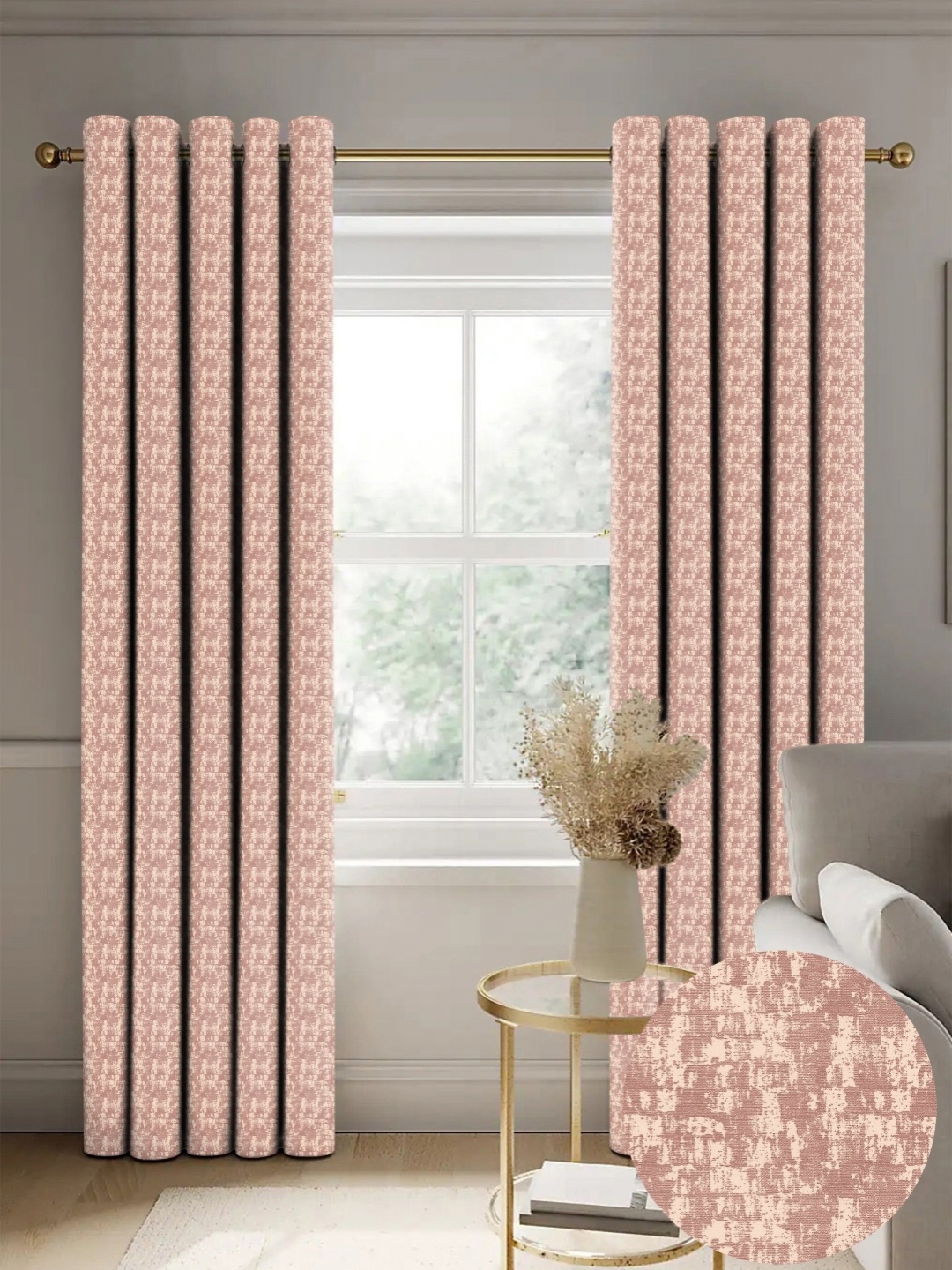 

Nefertiti Home Pink Set of 2 Floral Black Out Long Door Curtain