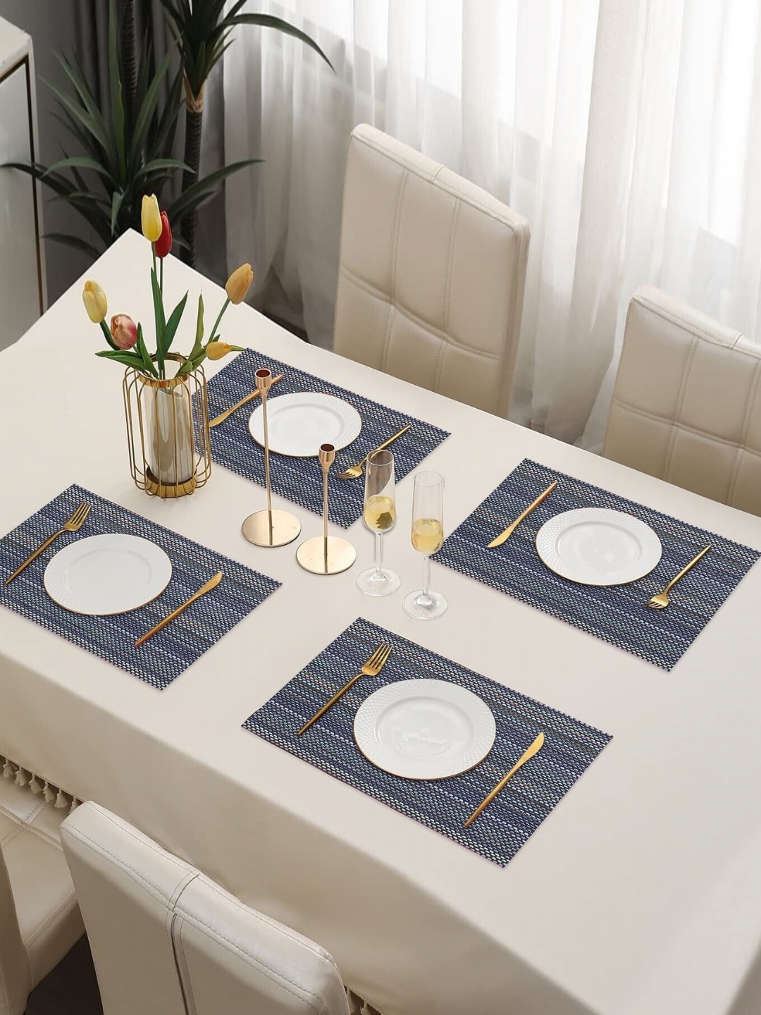 

Dakshya Industries 4Pcs Grey Striped Rectangle Shape Table Placemats