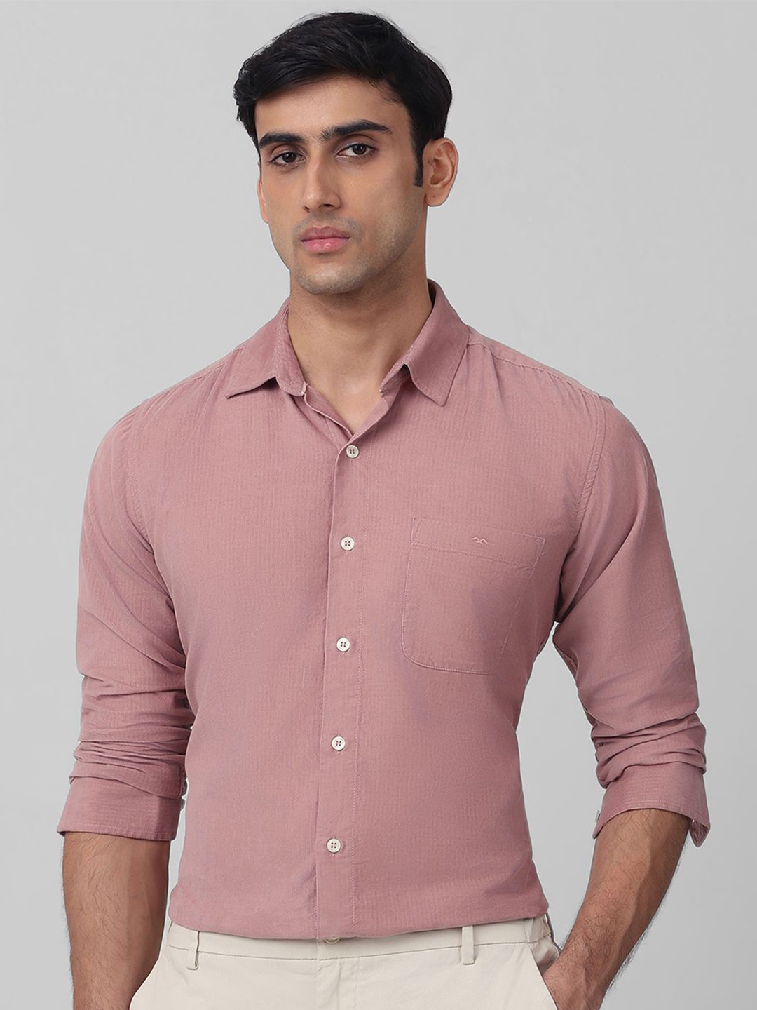 

Mufti Men Spread Collar Textured Cotton Slim Fit Casual Shirt, Pink