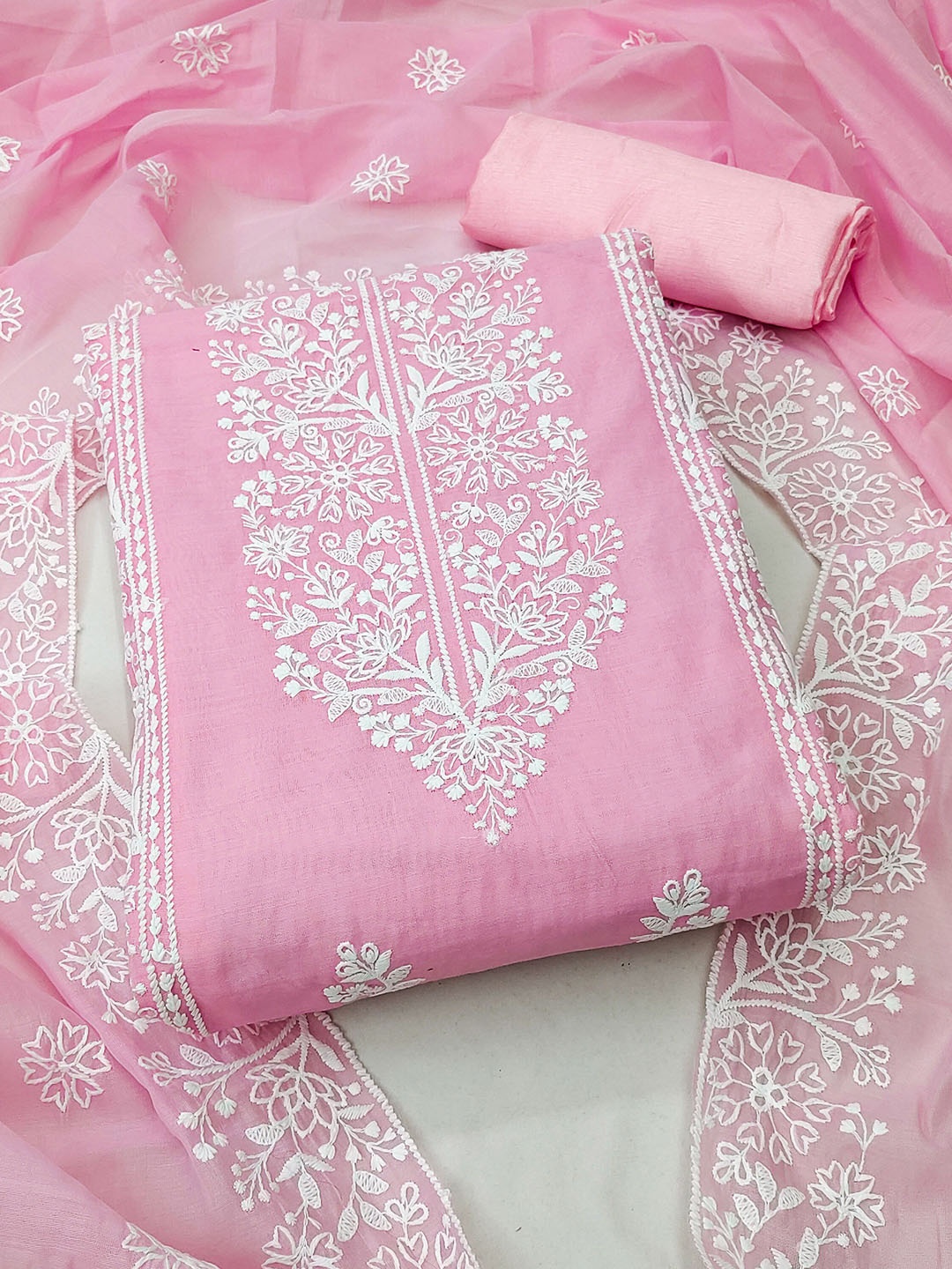 

KALINI Floral Embroidered Unstitched Dress Material, Pink