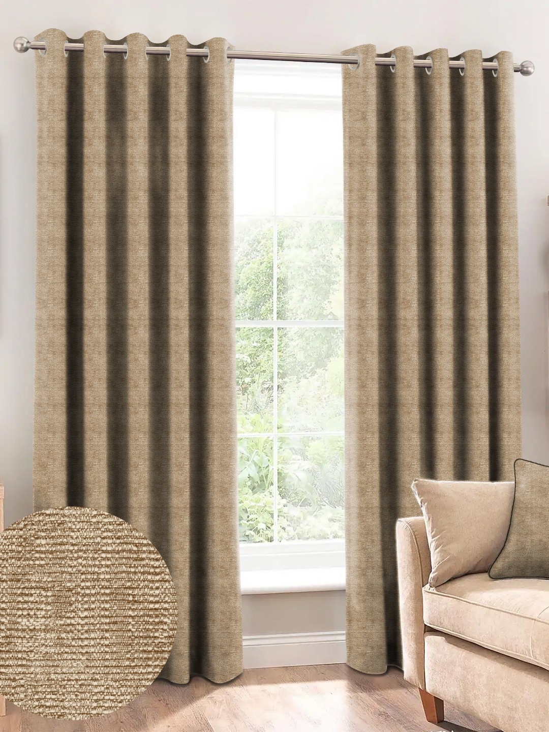 

Nefertiti Home Camel Brown 2 Pieces Black Out Door Curtain