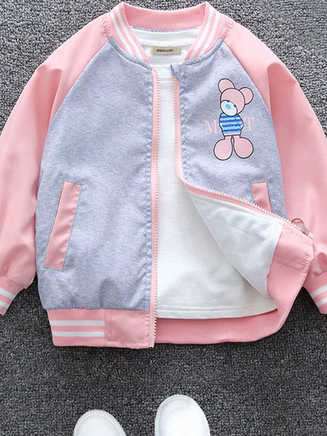 

INCLUD Girls Printed Open Front Jacket, Pink