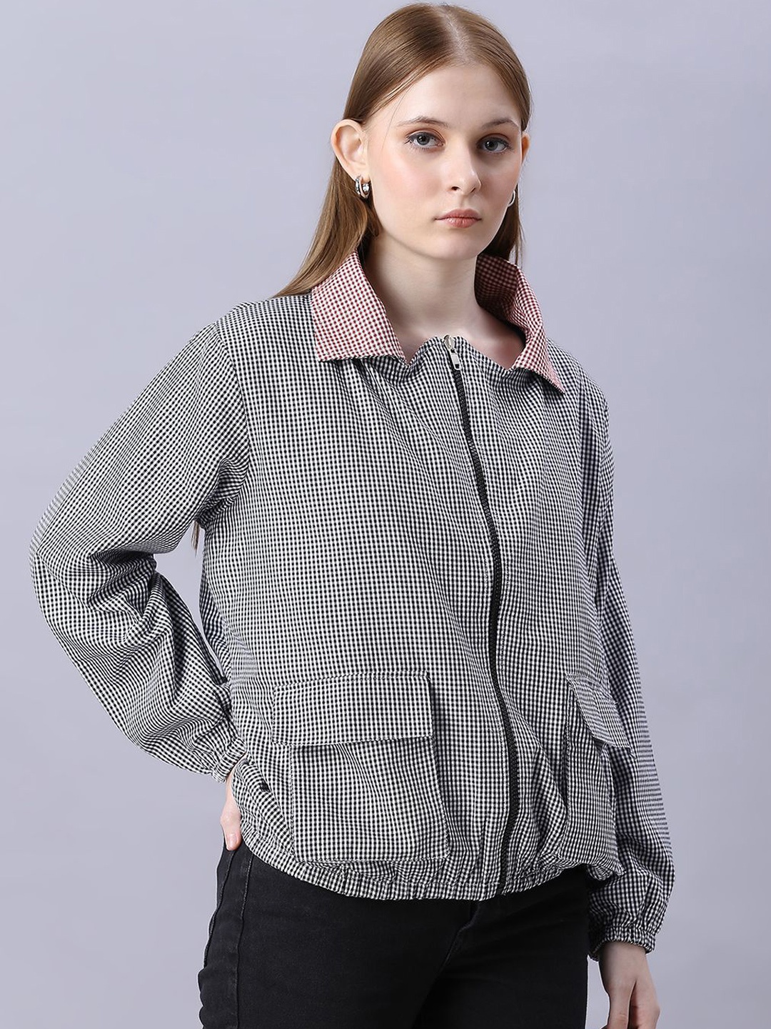 

Autumn Hues Women Checked Outdoor Jacket, Black