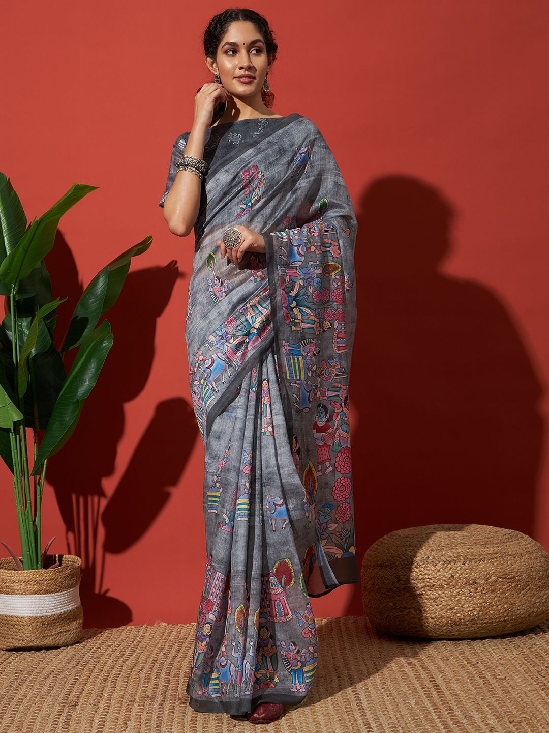 

RACHNA Kalamkari Printed Saree, Grey