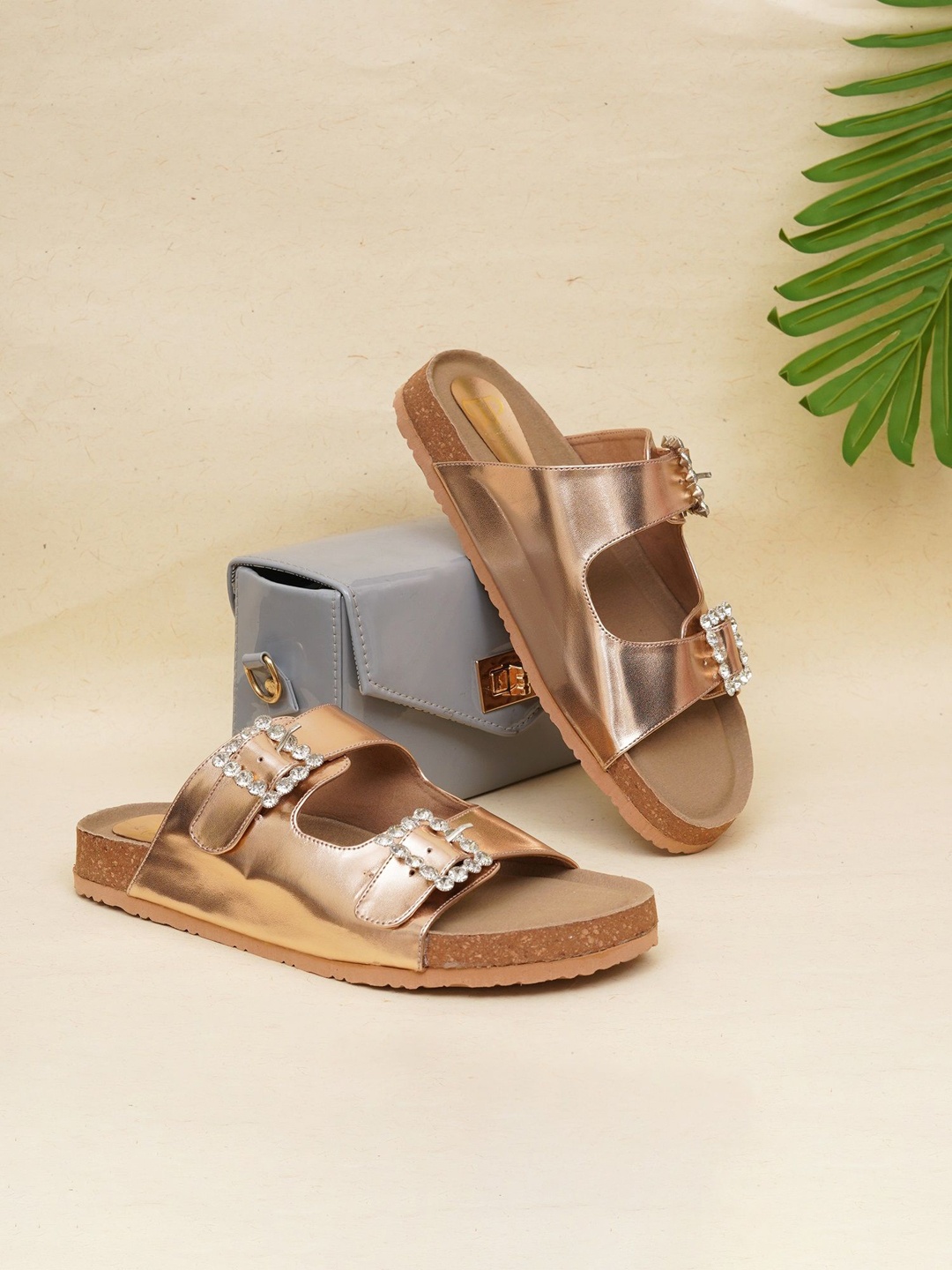

THE WHITE POLE Women Embellished Open Toe Flats, Copper