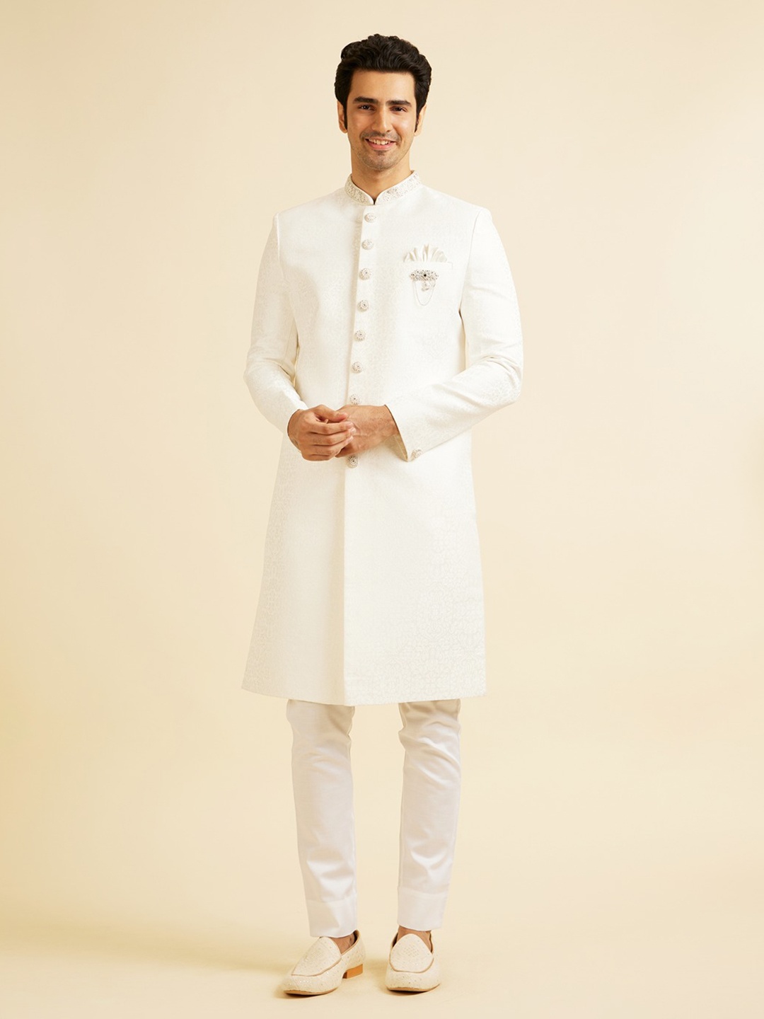 

Manyavar Men Embroidered Sherwani Set, White
