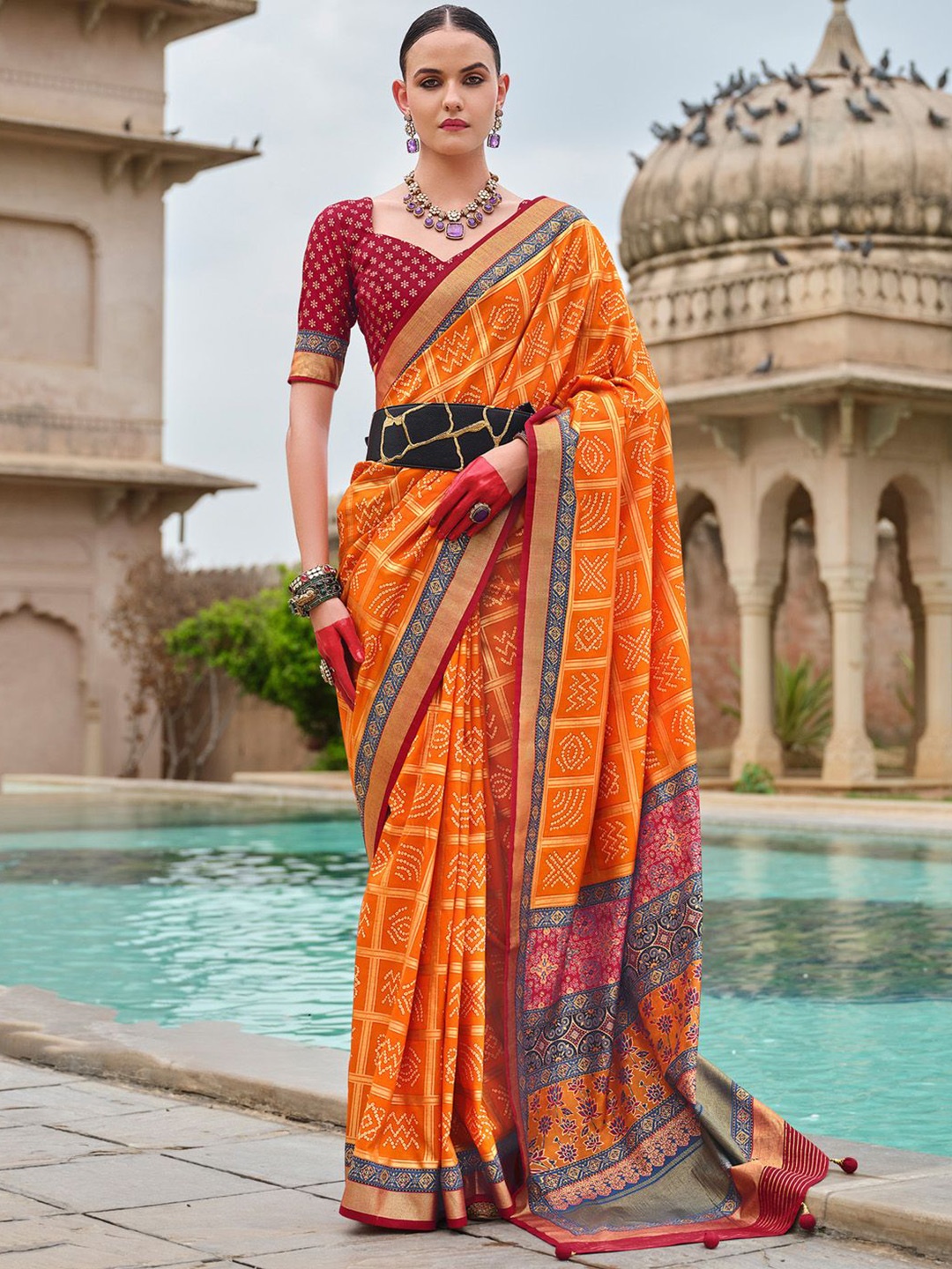 

Anouk Bandhani Zari Silk Blend Bandhani Saree, Orange