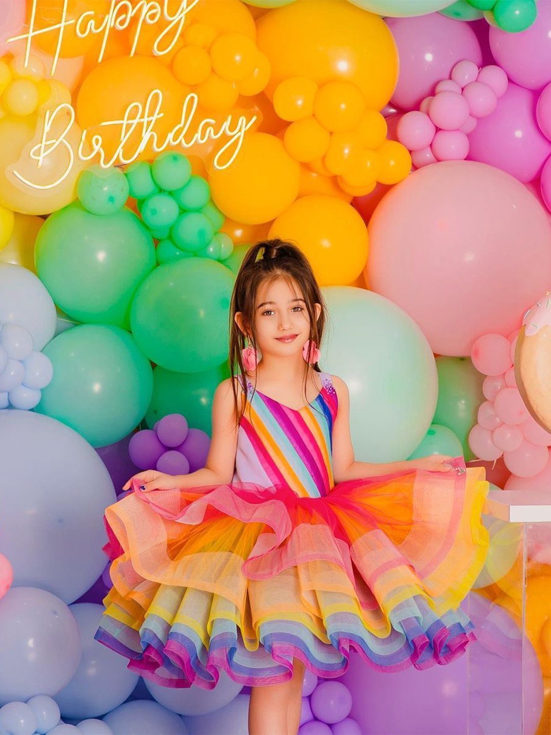 

First Little Smile Embroidered Net Balloon Dress, Multi