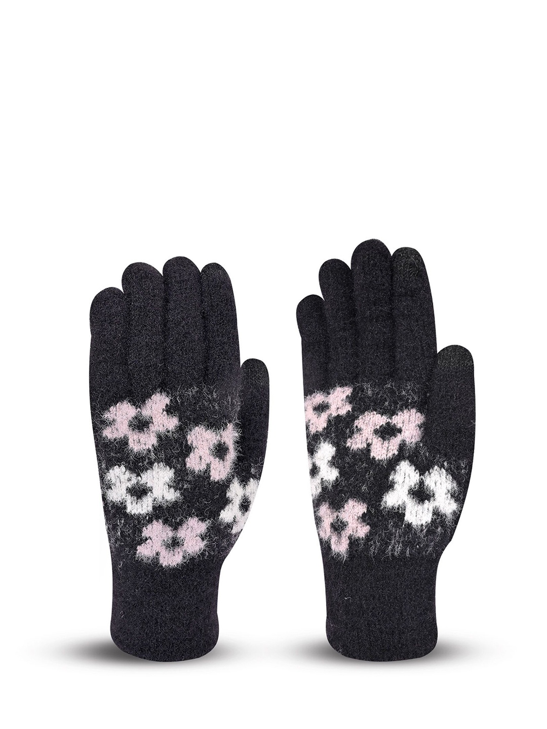 

LOOM LEGACY Women Patterned Acrylic Winter Gloves, Black