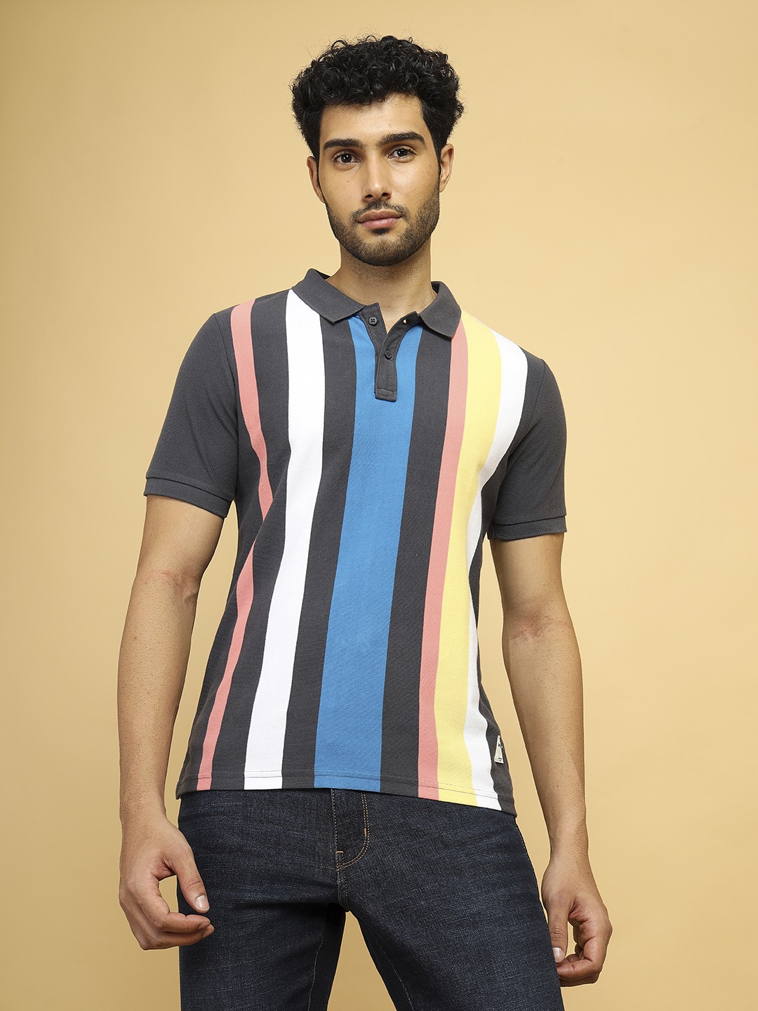 

Wrangler Striped Polo Collar Short Sleeves Cotton T-shirt, Grey