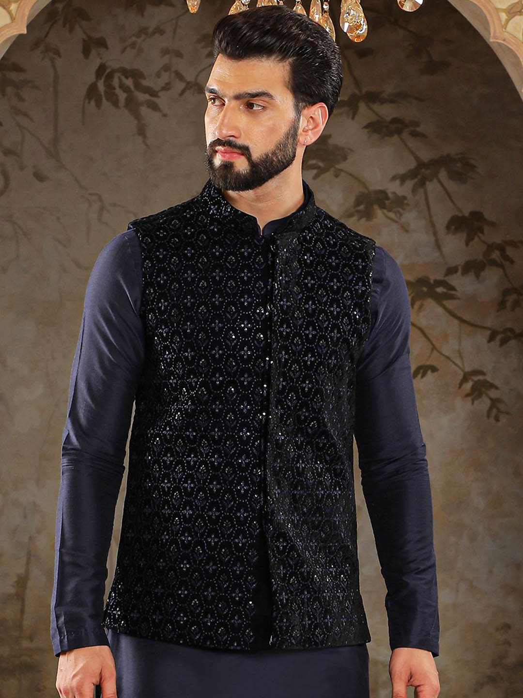 

HOUSE OF DEYANN Embroidered Nehru Jackets, Navy blue