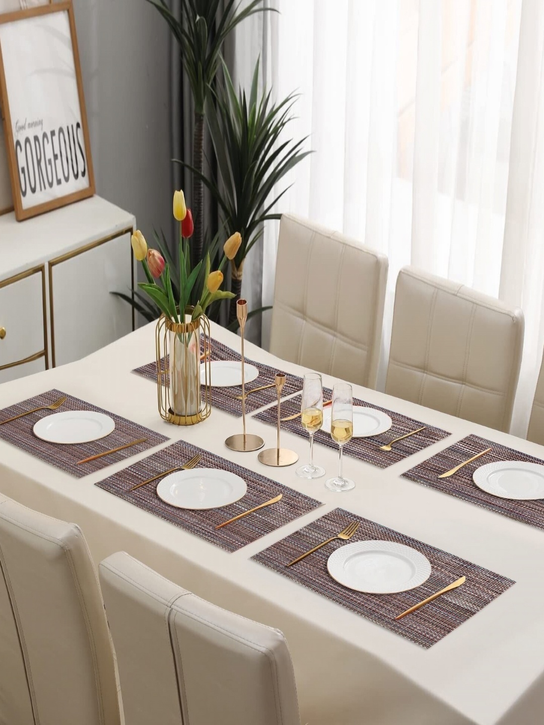 

Dakshya Industries 6Pcs Brown Striped Rectangle Shape Table Placemats