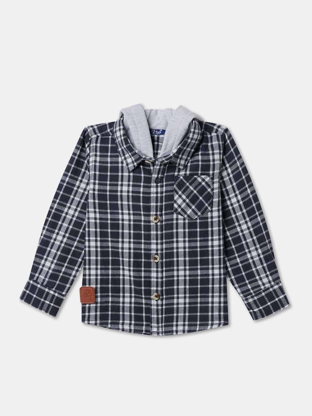 

R&B Boys Classic Hood Checked Cotton Casual Shirt, Blue