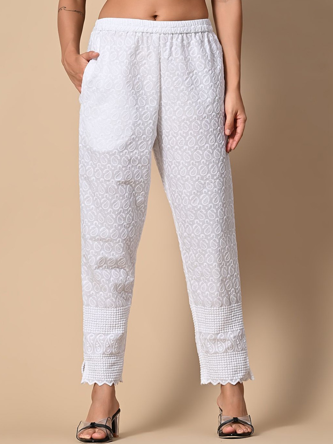 

RAJPUTANA CAMISA Embroidered Women Cotton Trousers, White