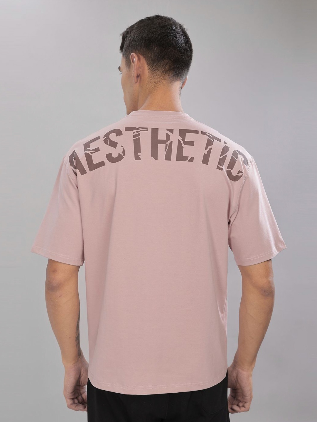 

AESTHETIC NATION Men Typography Printed Round Neck Cotton T-shirt, Pink