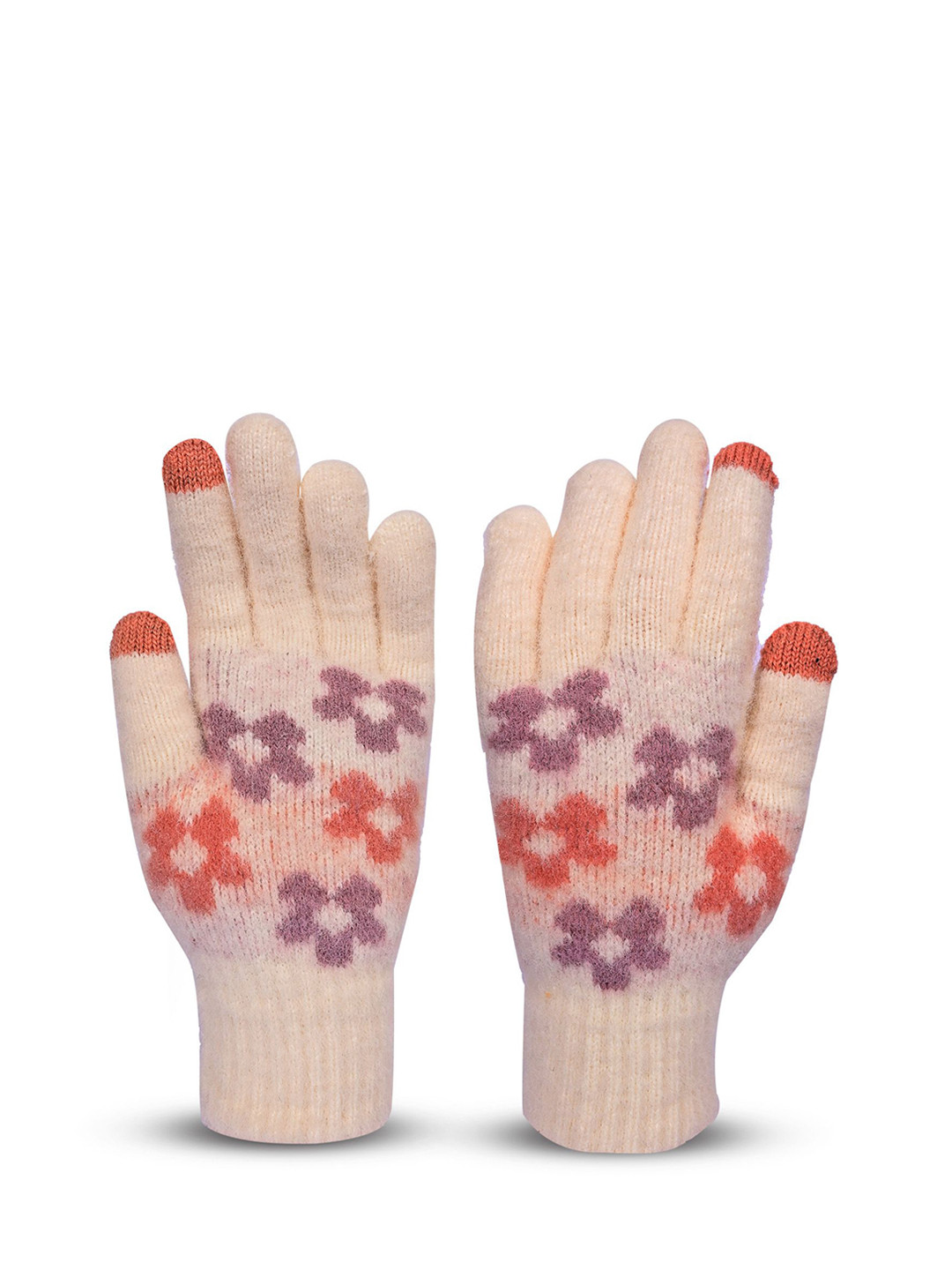 

LOOM LEGACY Women Patterned Acrylic Winter Gloves, White