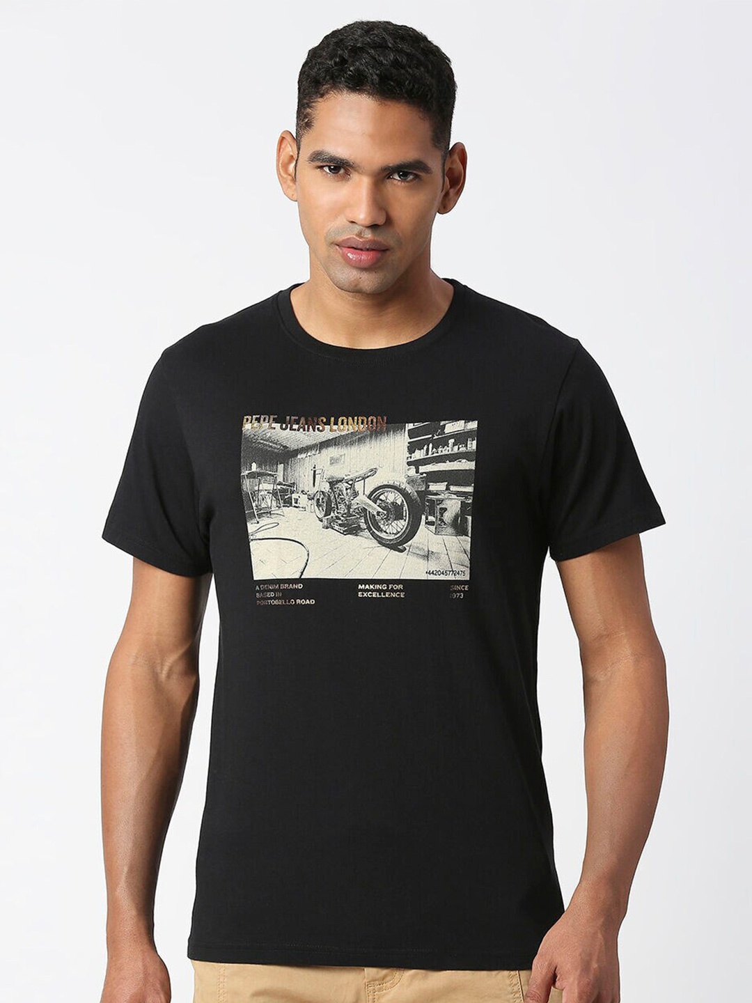 

Pepe Jeans Graphic Printed Pure Cotton T-shirt, Black