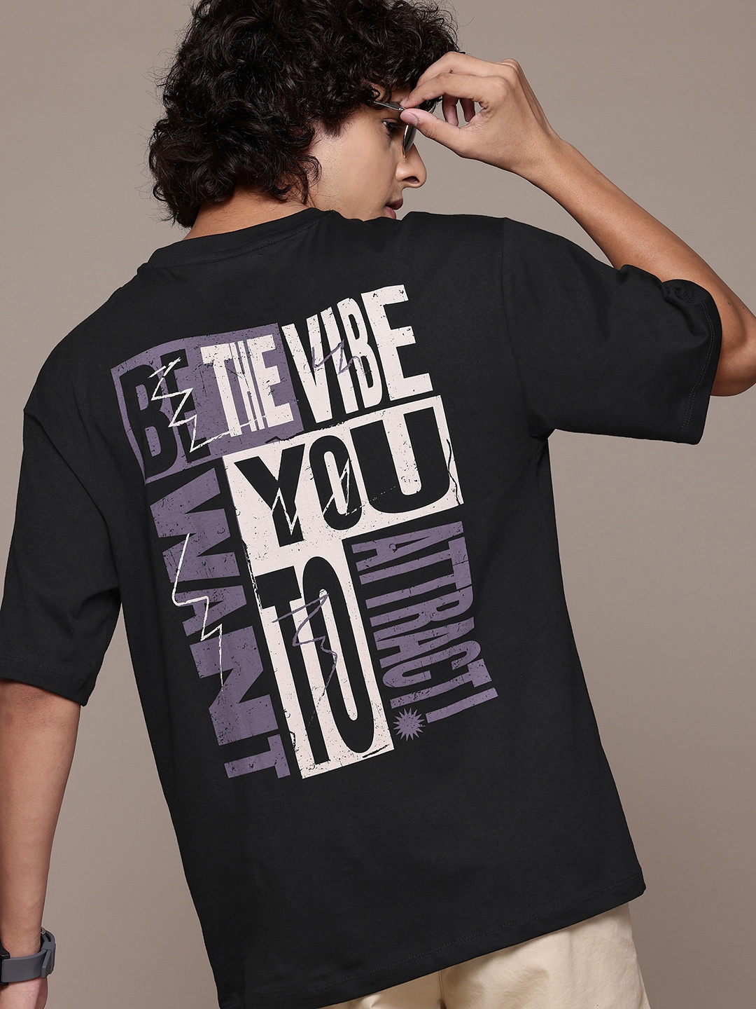 

Roadster Typography Printed Drop-Shoulder Sleeves Pure Cotton T-shirt, Black