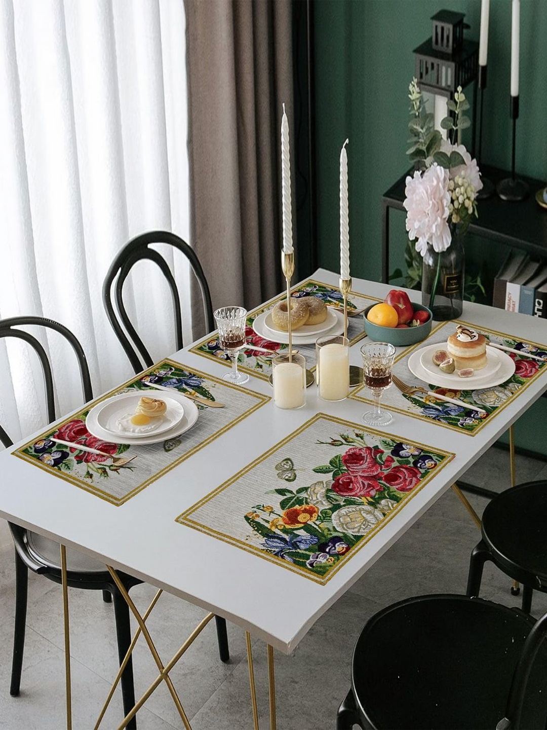 

PRAKARTIK Set of 4 Printed Cotton Dining Table Mats, Yellow