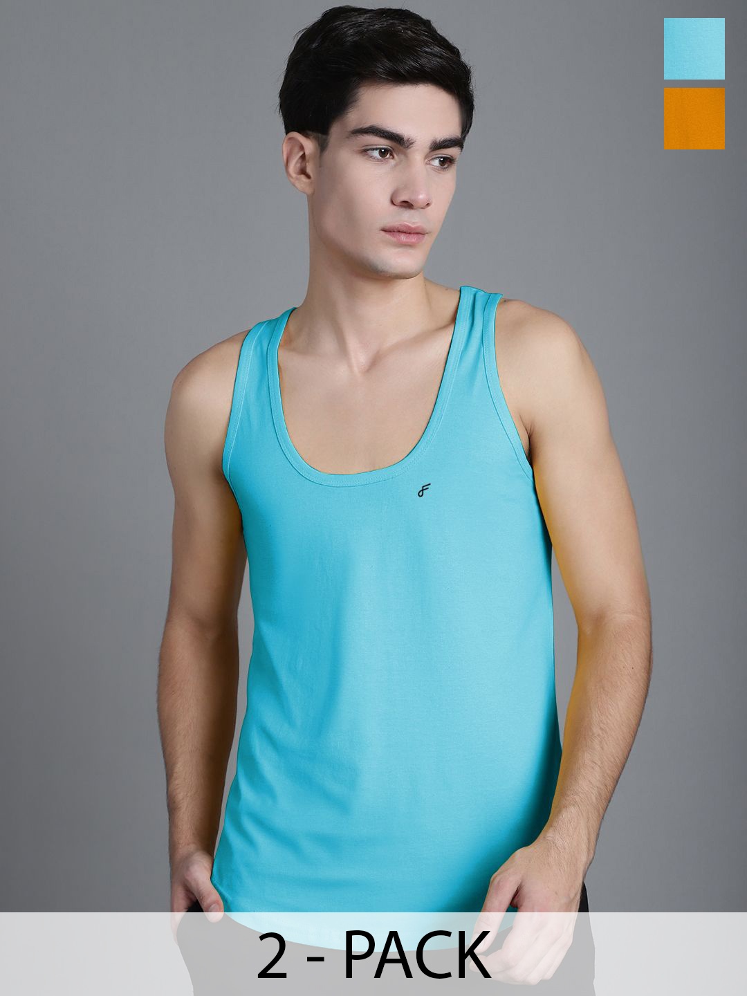 

FBAR Men Pack Of 2 Cotton Anti-Bacterial Gym Innerwear Vests, Turquoise blue
