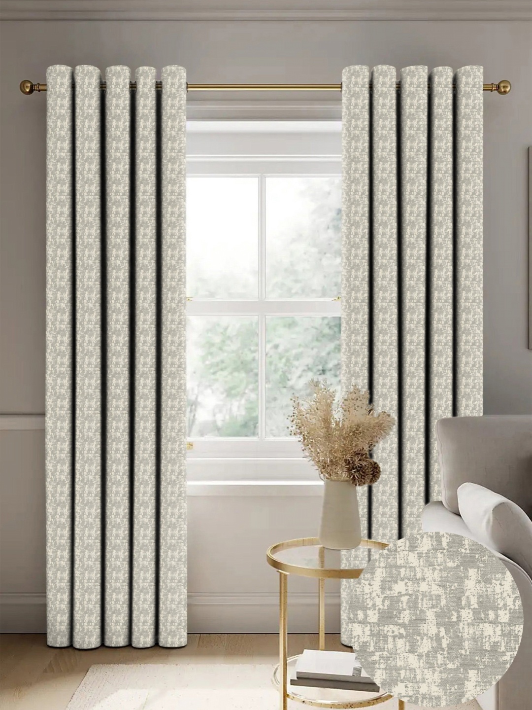

Nefertiti Home Silver-Toned Set of 2 Floral Black Out Long Door Curtain
