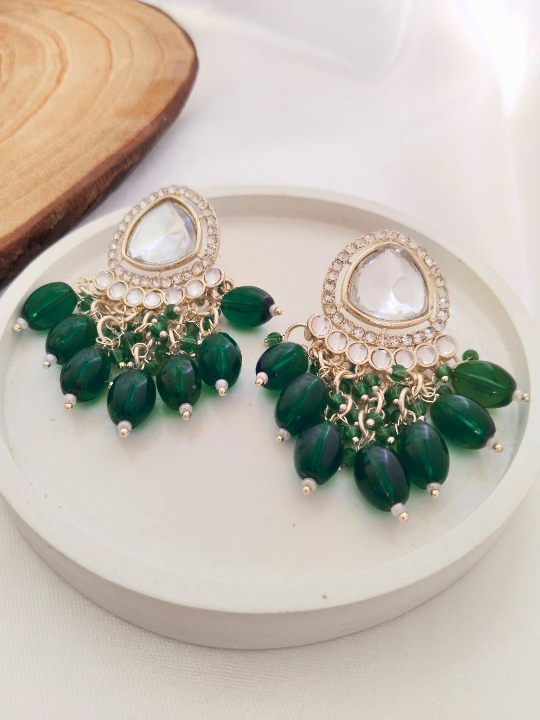 

Anouk Gold-Plated Kundan Studded Teardrop Shaped Drop Earrings, Green