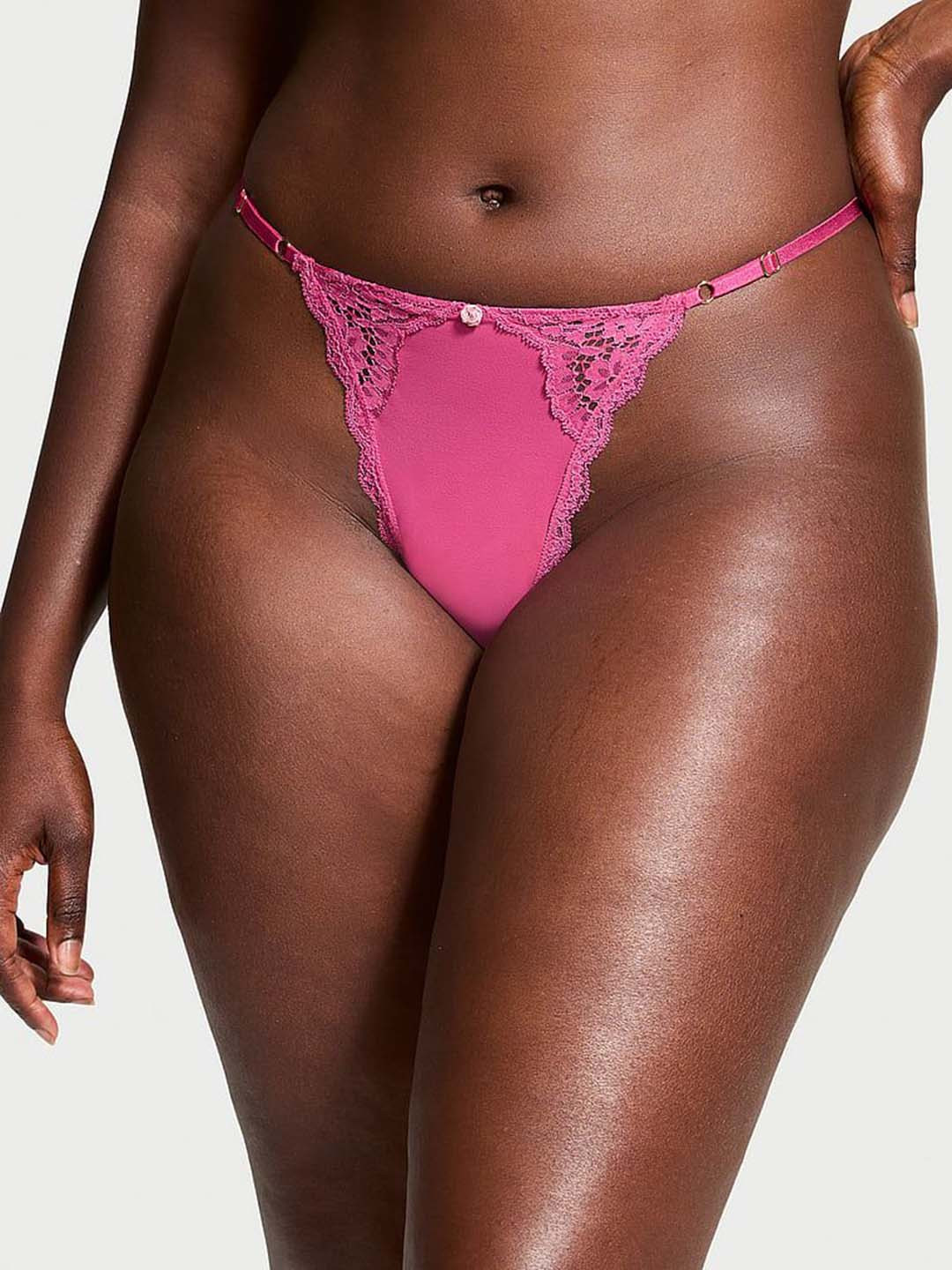 

Victoria's Secret Lace-Trim Adjustable Thong Briefs, Pink