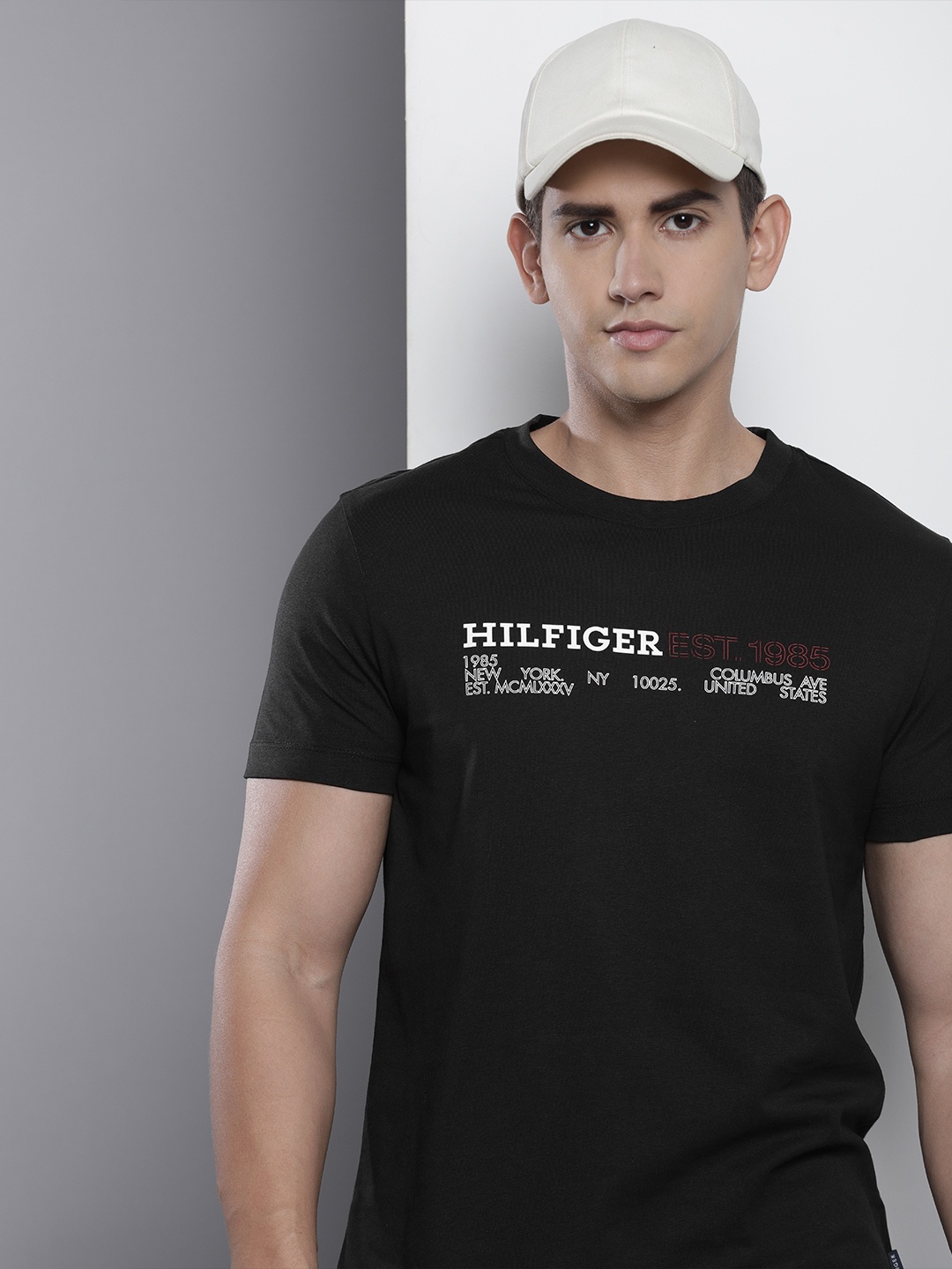 

Tommy Hilfiger Brand Logo Printed Pure Cotton Slim Fit T-shirt, Black