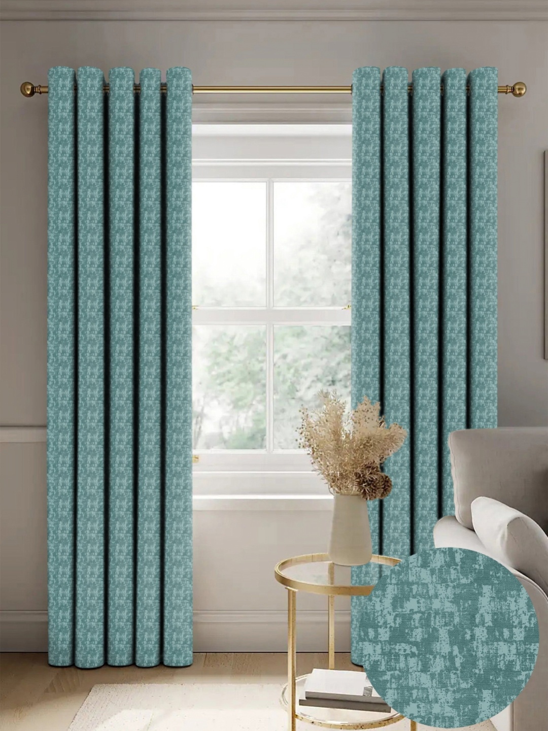

Nefertiti Home Teal Set of 2 Floral Black Out Long Door Curtain
