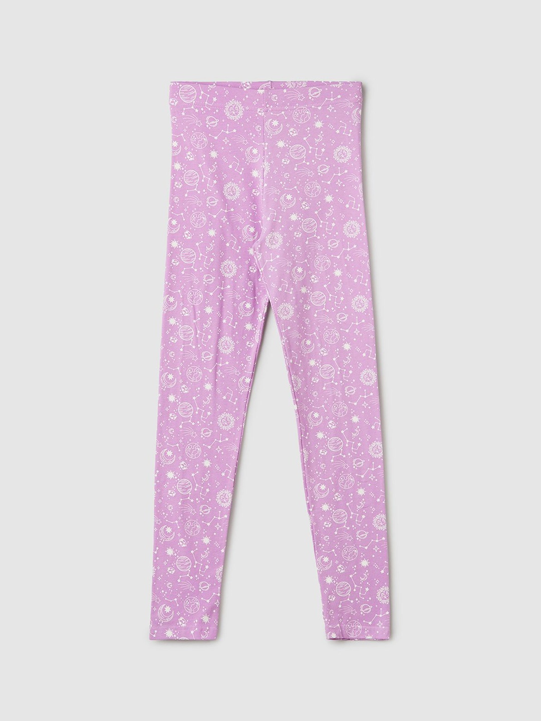 

max Girls Printed Cotton Ankle-Length Leggings, Lavender