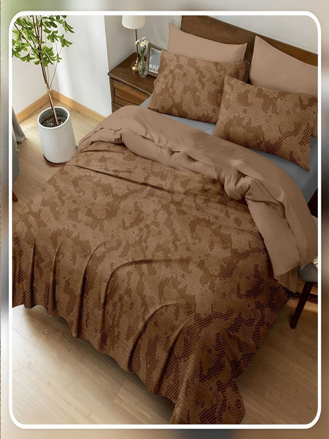 

CHICERY Brown & Beige 400 TC King Bedsheet with 2 Pillow Covers