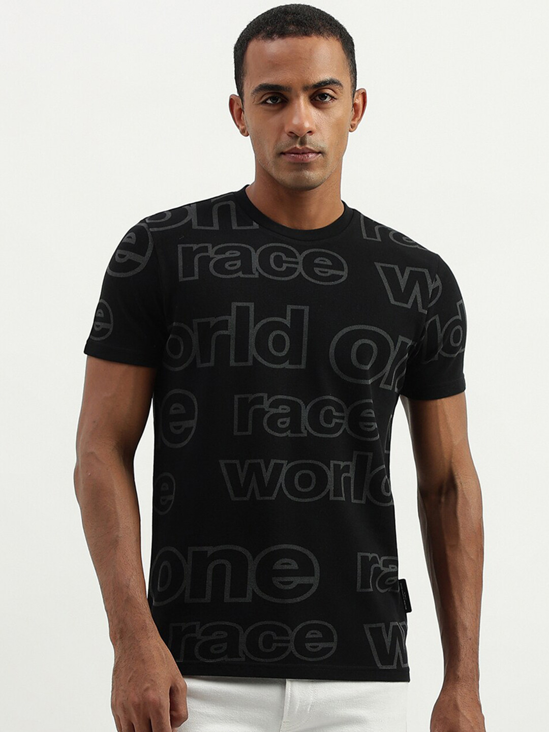 

United Colors of Benetton Typography Printed Cotton Casual T-shirt, Black