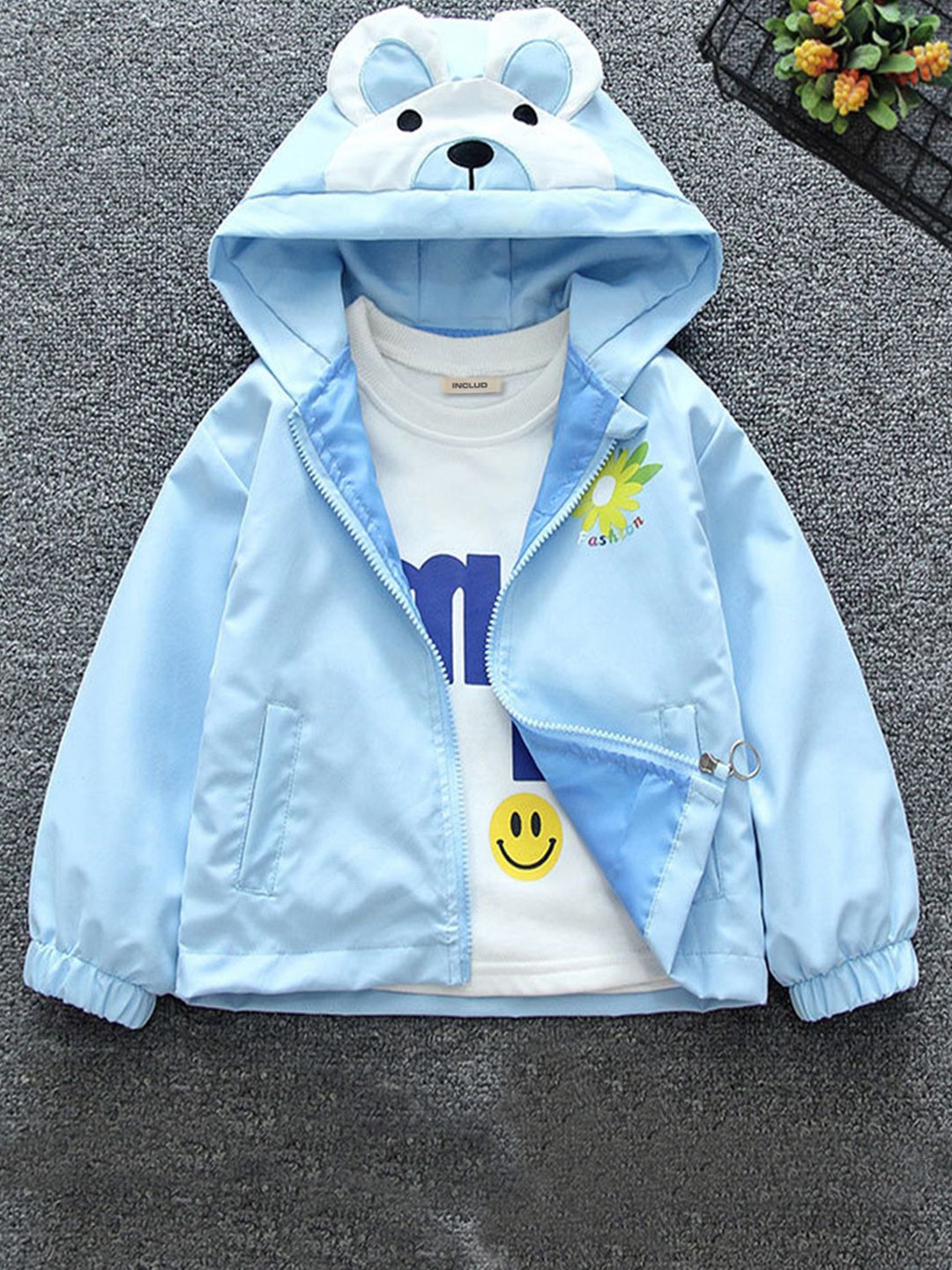 

INCLUD Girls Open Front Hooded Jacket with Embroidered, Blue