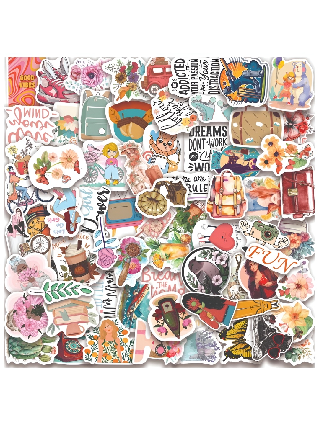 

CVANU 72Pcs White & Brown Printed Laptop Stickers