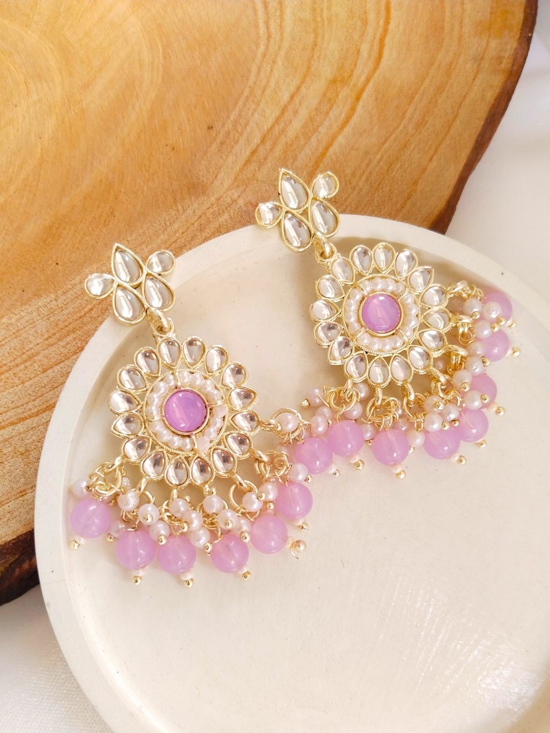 

Anouk Lavender Gold-Plated Kundan Studded Meenakari Chandbalis