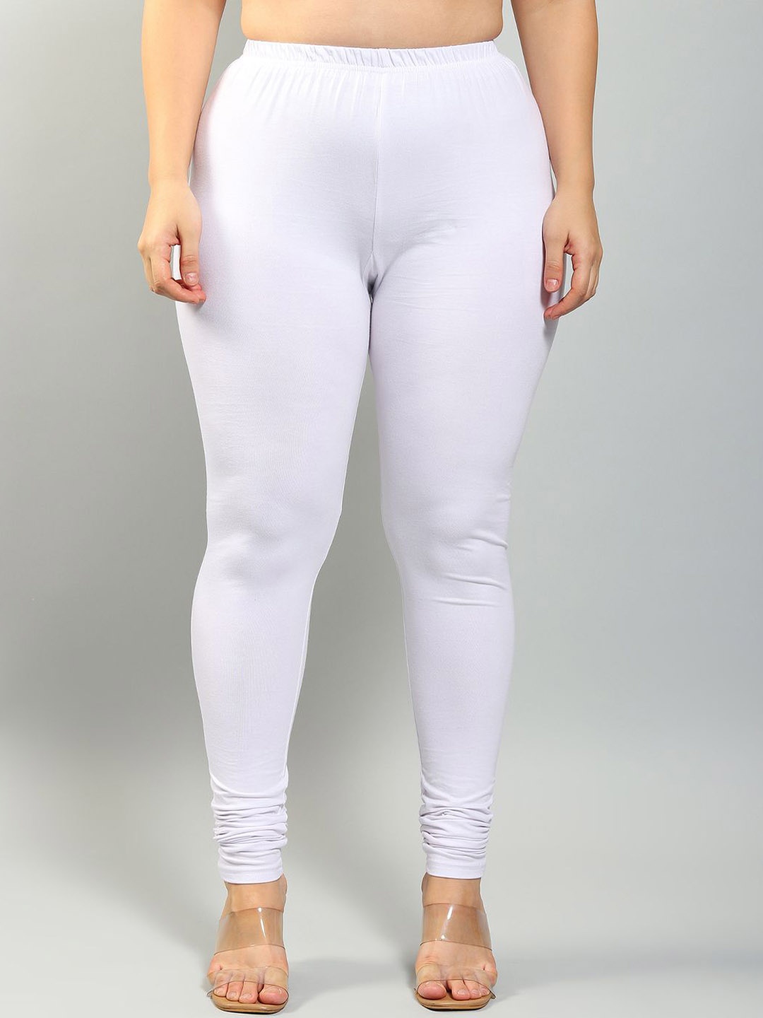 

Plus Size Mid-Rise Churidar Length Leggings, White