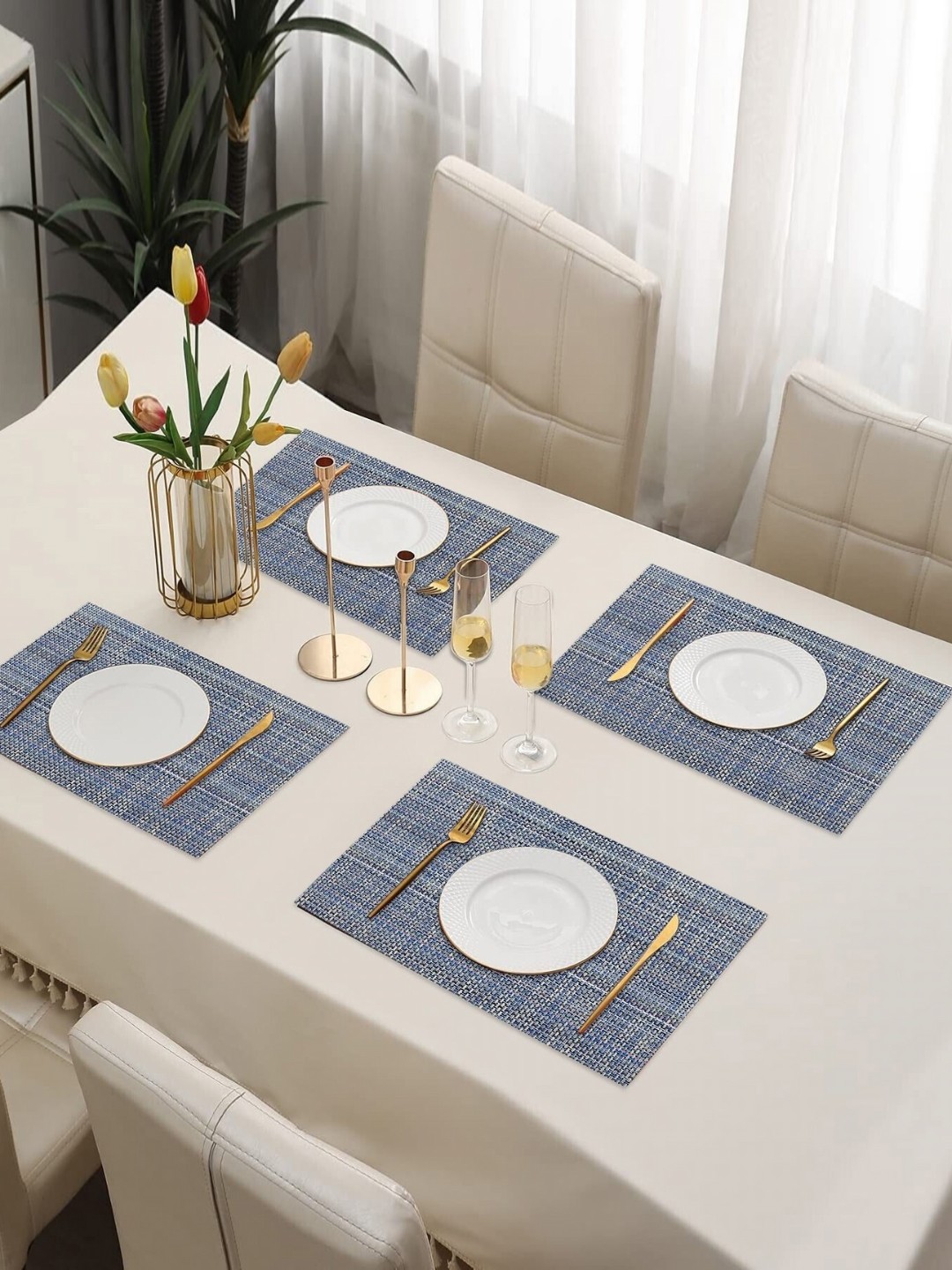 

LooMantha 4-Pcs Blue Textured Heat Resistant Table Placemats