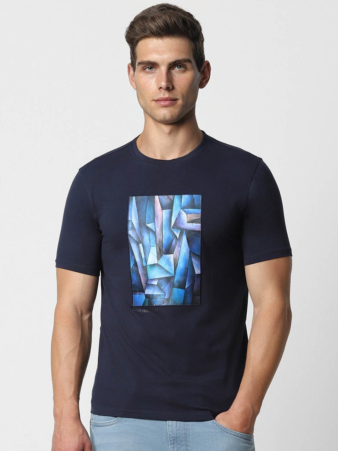 

V Dot Graphic Printed Slim Fit T-shirt, Navy blue