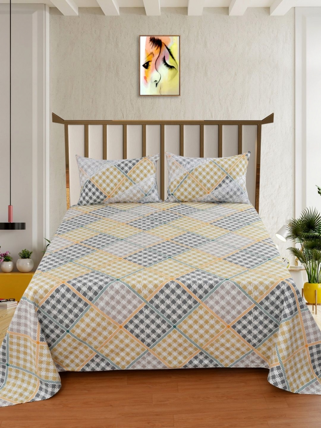 

Bromwick Yellow 250 TC King Bedsheet with 2 Pillow Covers