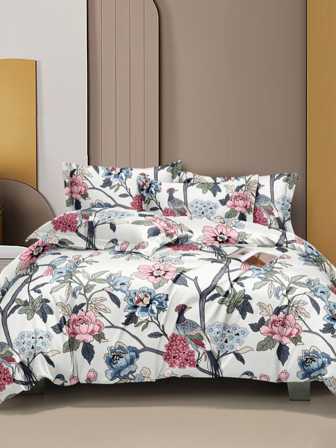 

The Bright Evening White & Grey Floral 350 TC King Bedsheet with 2 Pillow Covers