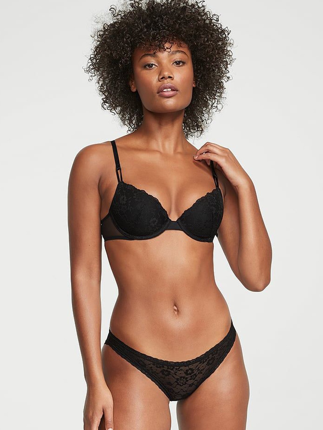

Victoria's Secret Women Floral Self Design Laced Bikini Briefs 1124615454A2, Black