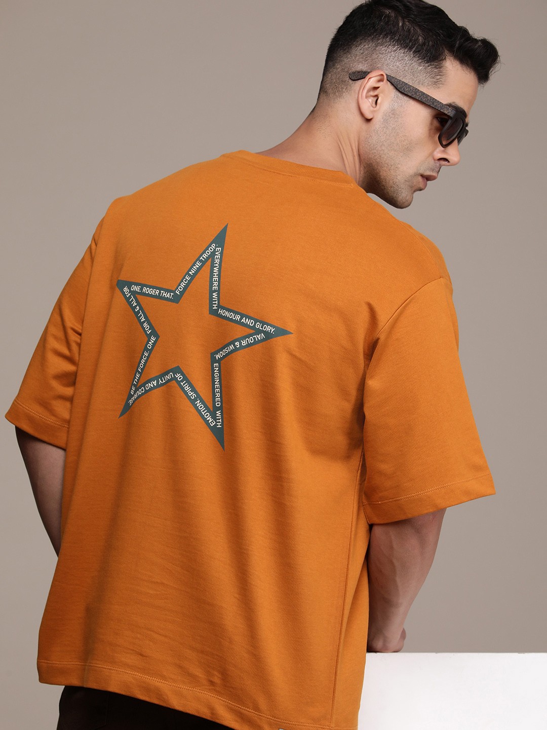 

FORCE IX Men Printed Pure Cotton T-shirt, Orange