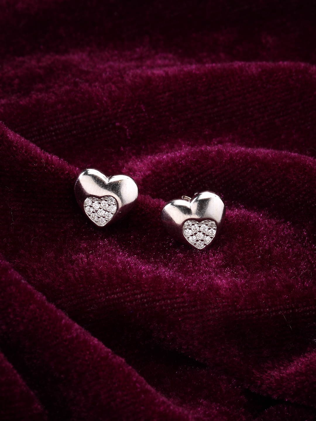 

PANASH 925 Sterling Silver Rhodium-Plated CZ-Studded Symbol Of Love Studs