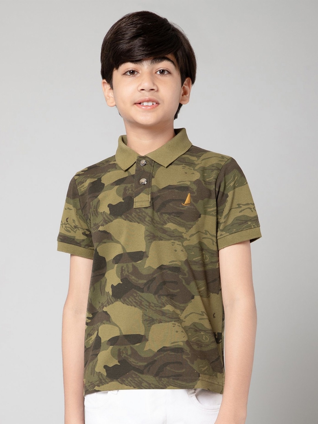 

Provogue Boys Camouflage Printed Polo Collar T-shirt, Green